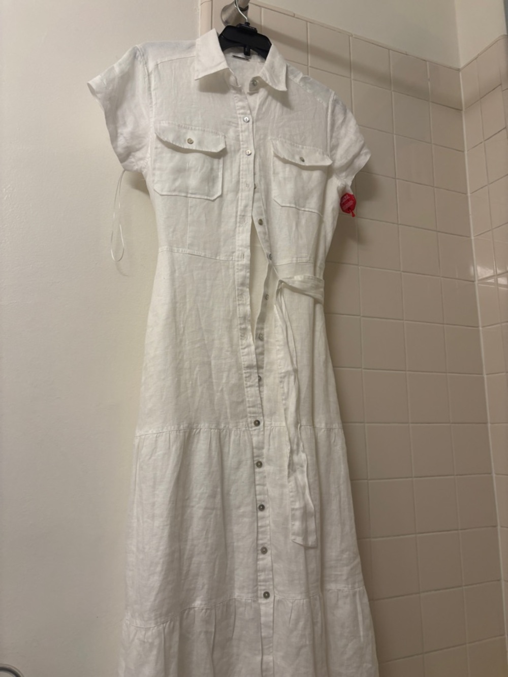 Elie Tahari White Linen Button-Front Maxi Dress